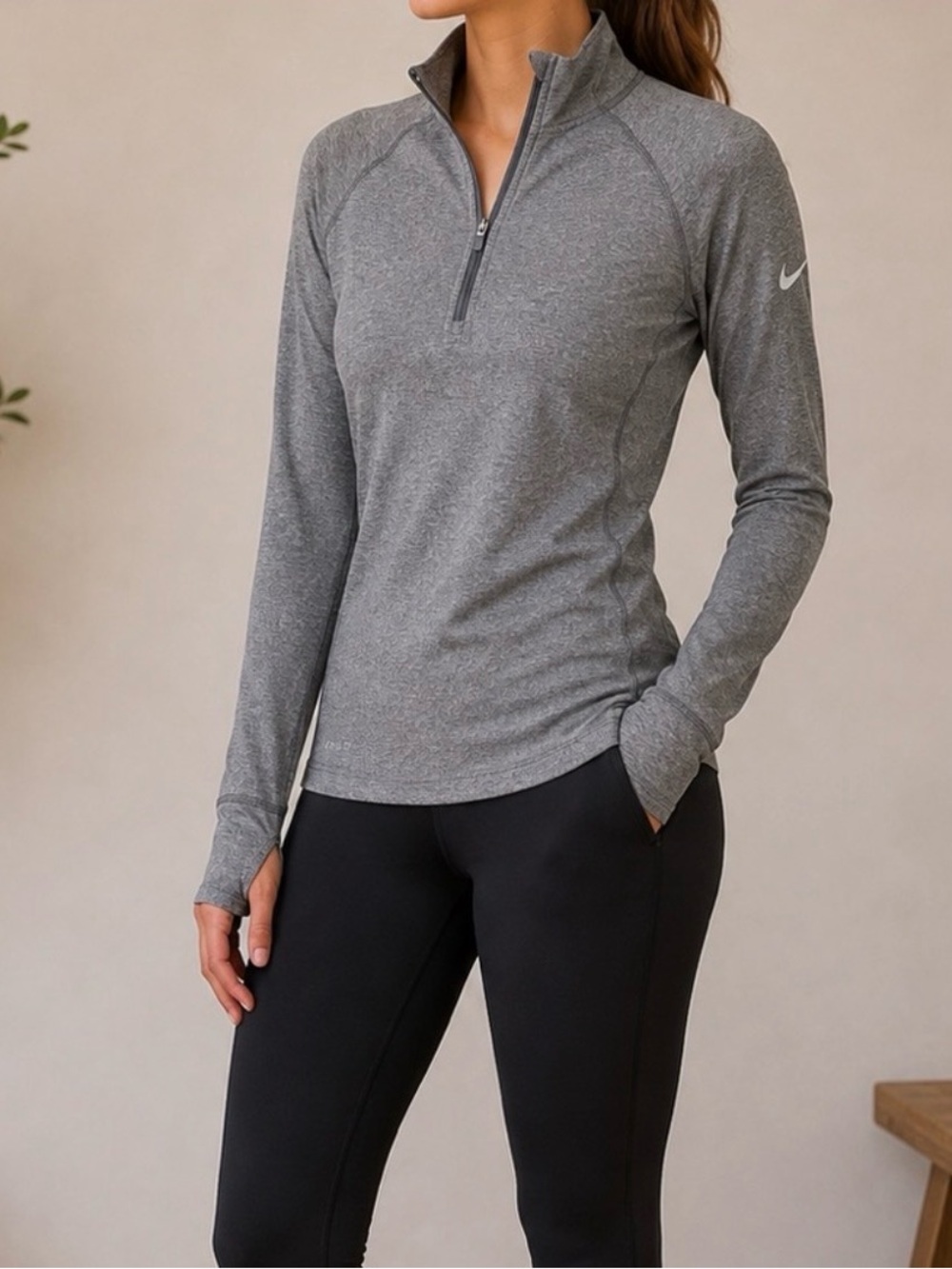 Nike Pro Dri-Fit 1/4 Zip Pullover Women's Gray Long Sleeve S